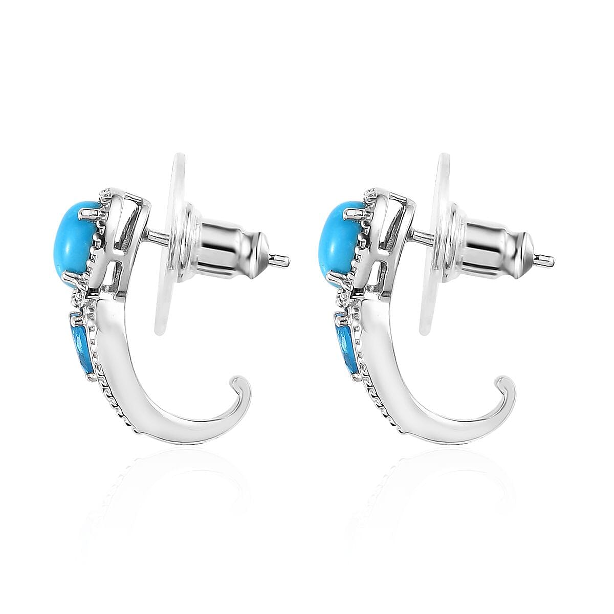 Doorbuster Premium Sleeping Beauty Turquoise and Malgache Neon Apatite J-Hoop Earrings, Ring (Size 5.0) and Pendant in Platinum Over Sterling Silver 3.15 ctw image number 2