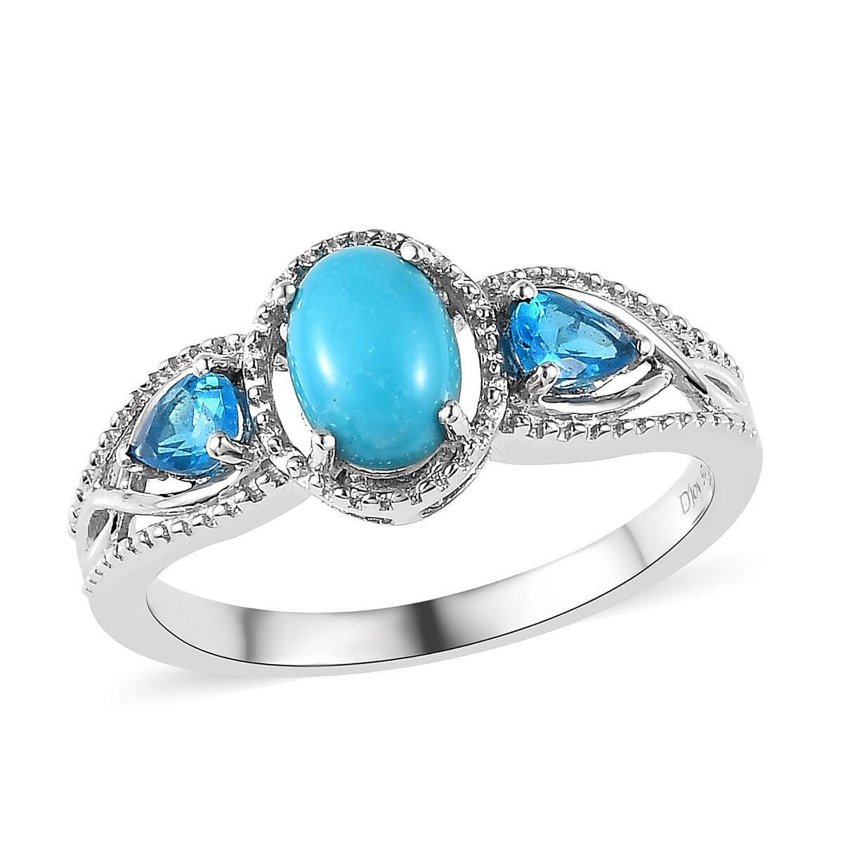 Doorbuster Premium Sleeping Beauty Turquoise and Malgache Neon Apatite J-Hoop Earrings, Ring (Size 5.0) and Pendant in Platinum Over Sterling Silver 3.15 ctw image number 4