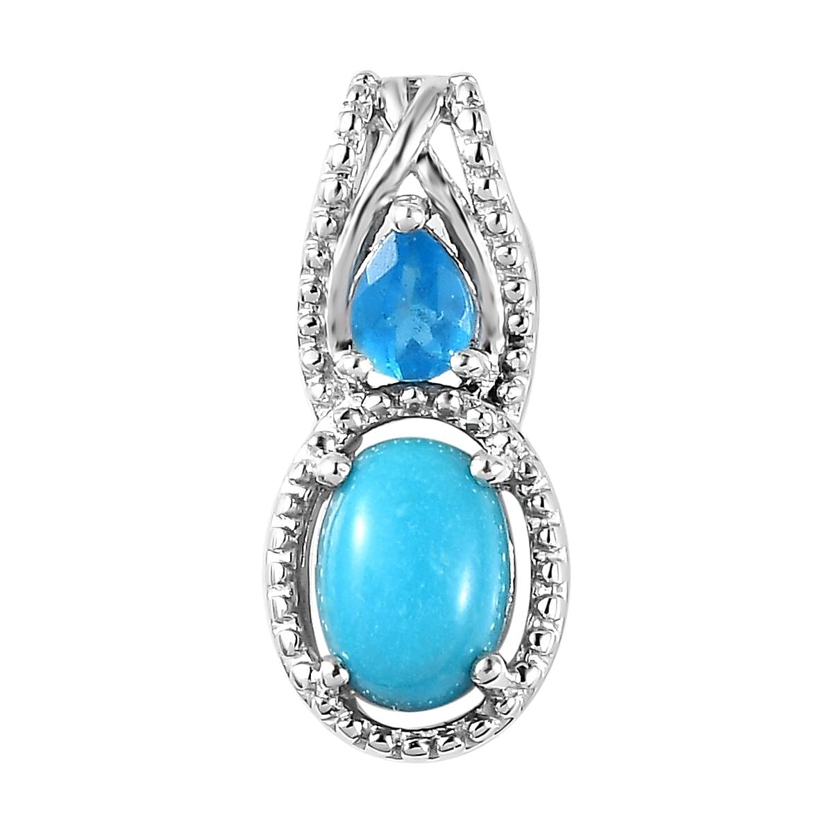 Doorbuster Premium Sleeping Beauty Turquoise and Malgache Neon Apatite J-Hoop Earrings, Ring (Size 5.0) and Pendant in Platinum Over Sterling Silver 3.15 ctw image number 7