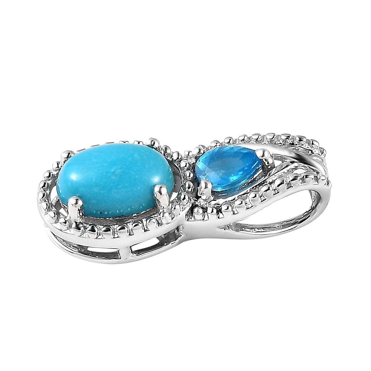 Doorbuster Premium Sleeping Beauty Turquoise and Malgache Neon Apatite J-Hoop Earrings, Ring (Size 5.0) and Pendant in Platinum Over Sterling Silver 3.15 ctw image number 8