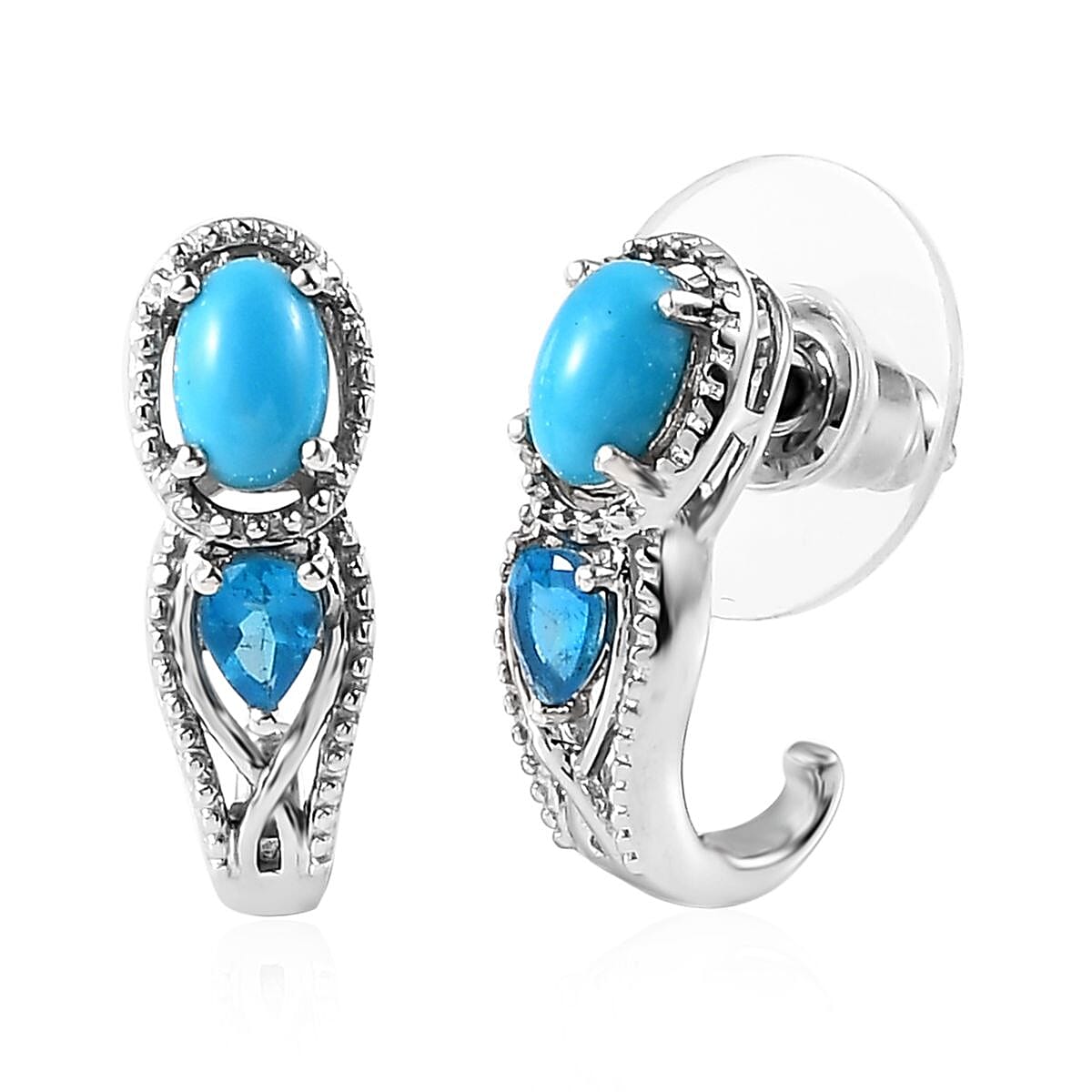 Doorbuster Premium Sleeping Beauty Turquoise and Malgache Neon Apatite J-Hoop Earrings, Ring (Size 5.0) and Pendant in Platinum Over Sterling Silver 3.15 ctw image number 10