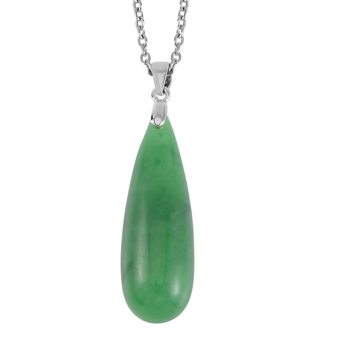 TLV Green Jade Drop Earrings and Pendant in Rhodium Over Sterling Silver with Stainless Steel Necklace (20 Inches) 69.91 ctw image number 2