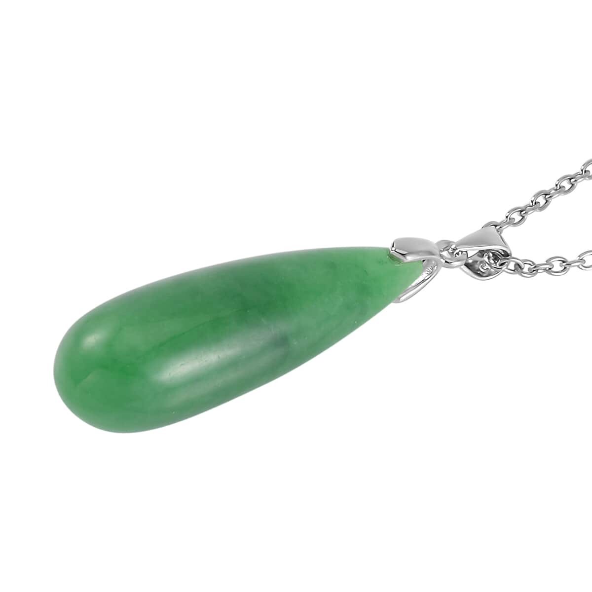 TLV Green Jade Drop Earrings and Pendant in Rhodium Over Sterling Silver with Stainless Steel Necklace (20 Inches) 69.91 ctw image number 3
