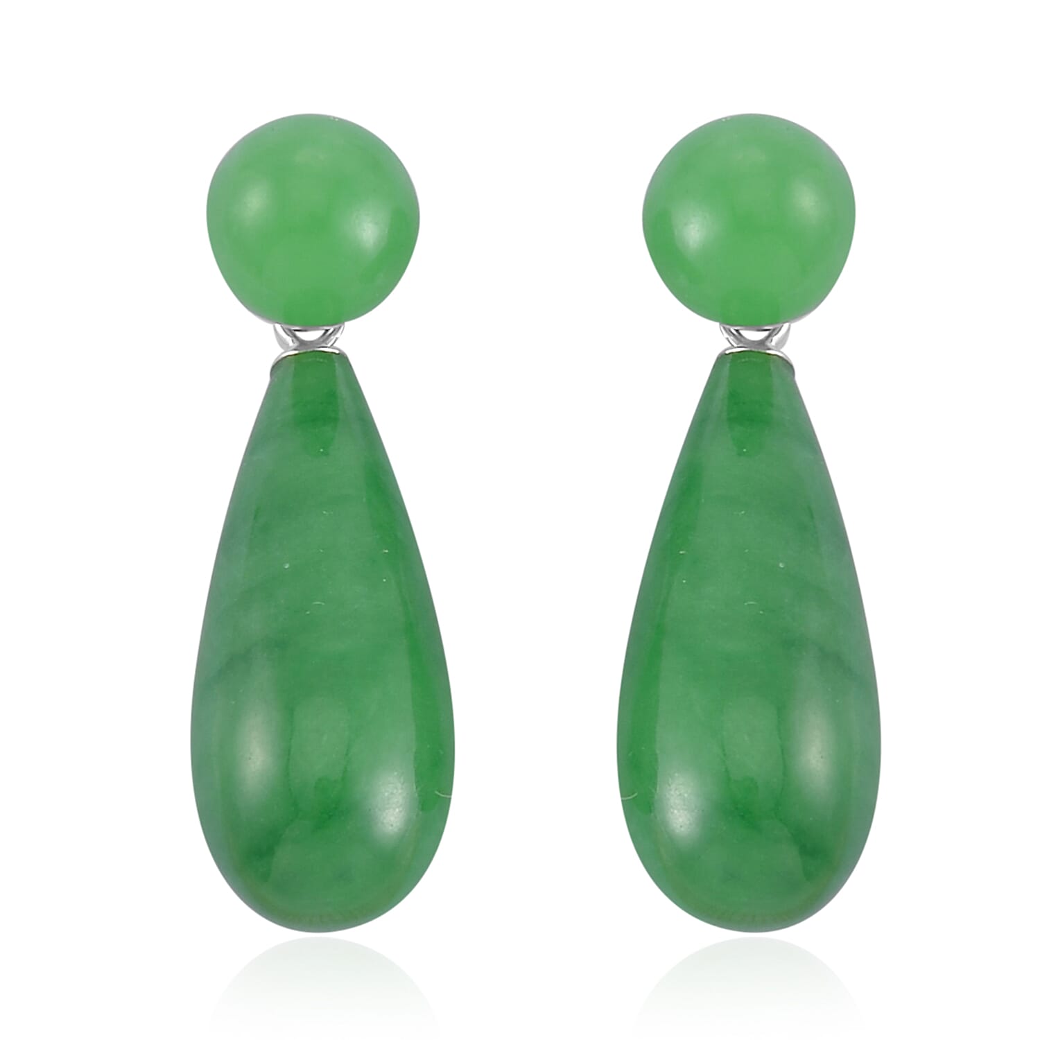 Green Jade (D) Drop Earrings and Pendant in Rhodium Over Sterling Silver with Stainless Steel Necklace 20 Inches 69.90 ctw