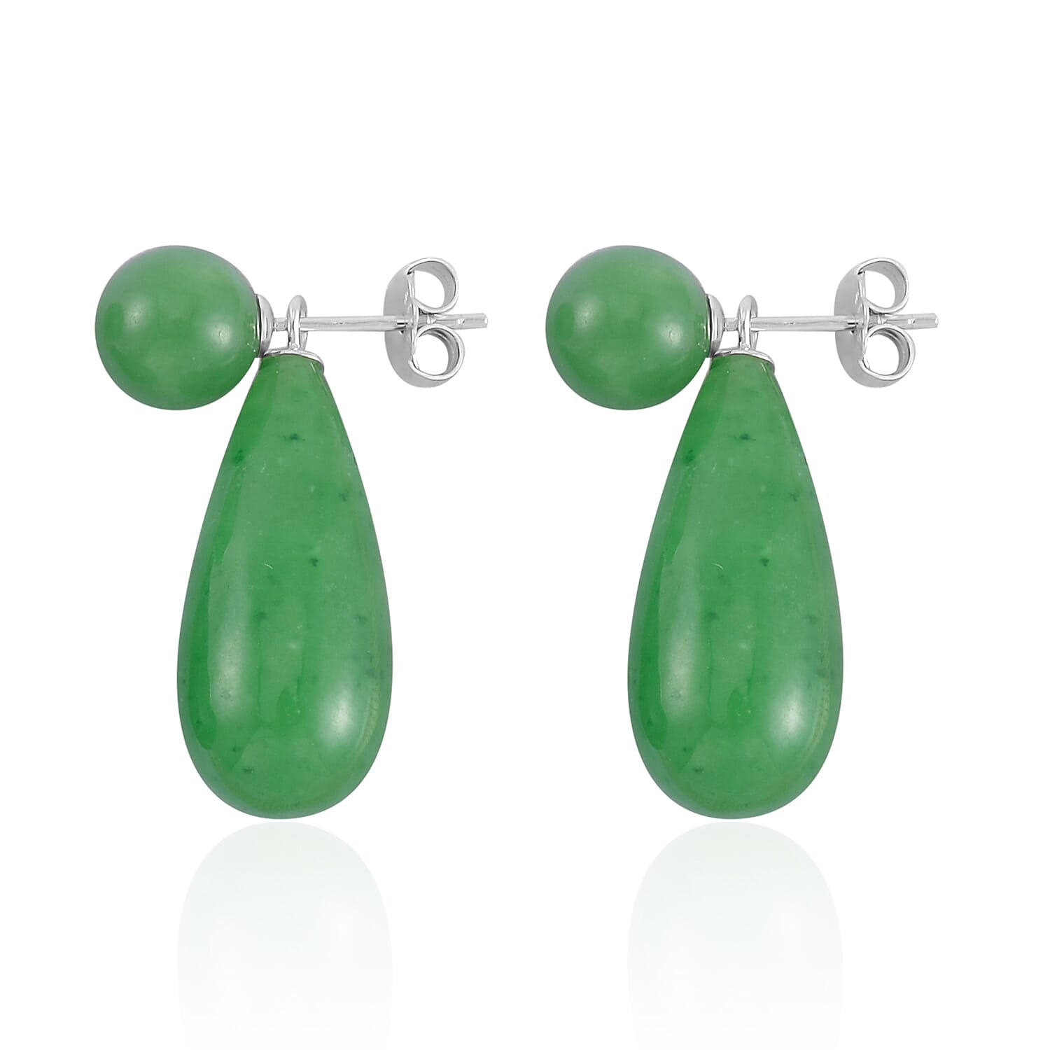 Green Jade (D) Drop Earrings and Pendant in Rhodium Over Sterling Silver with Stainless Steel Necklace 20 Inches 69.90 ctw