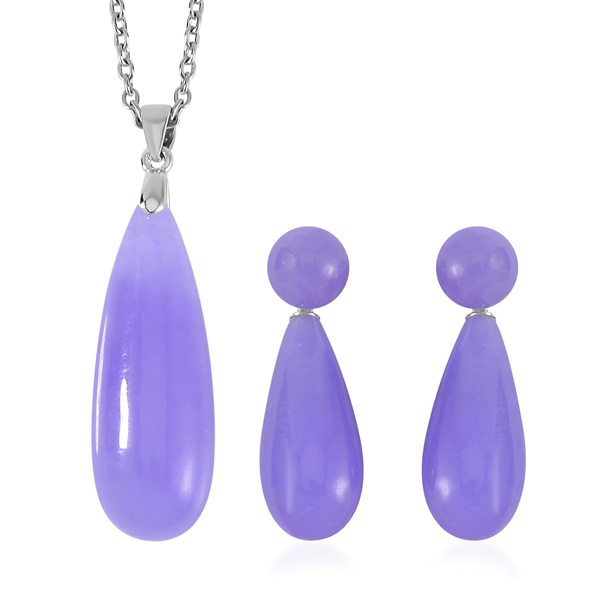 Purple Jade (D) Drop Earrings and Pendant in Rhodium Over Sterling Silver with Stainless Steel Necklace 20 Inches 69.90 ctw image number 0