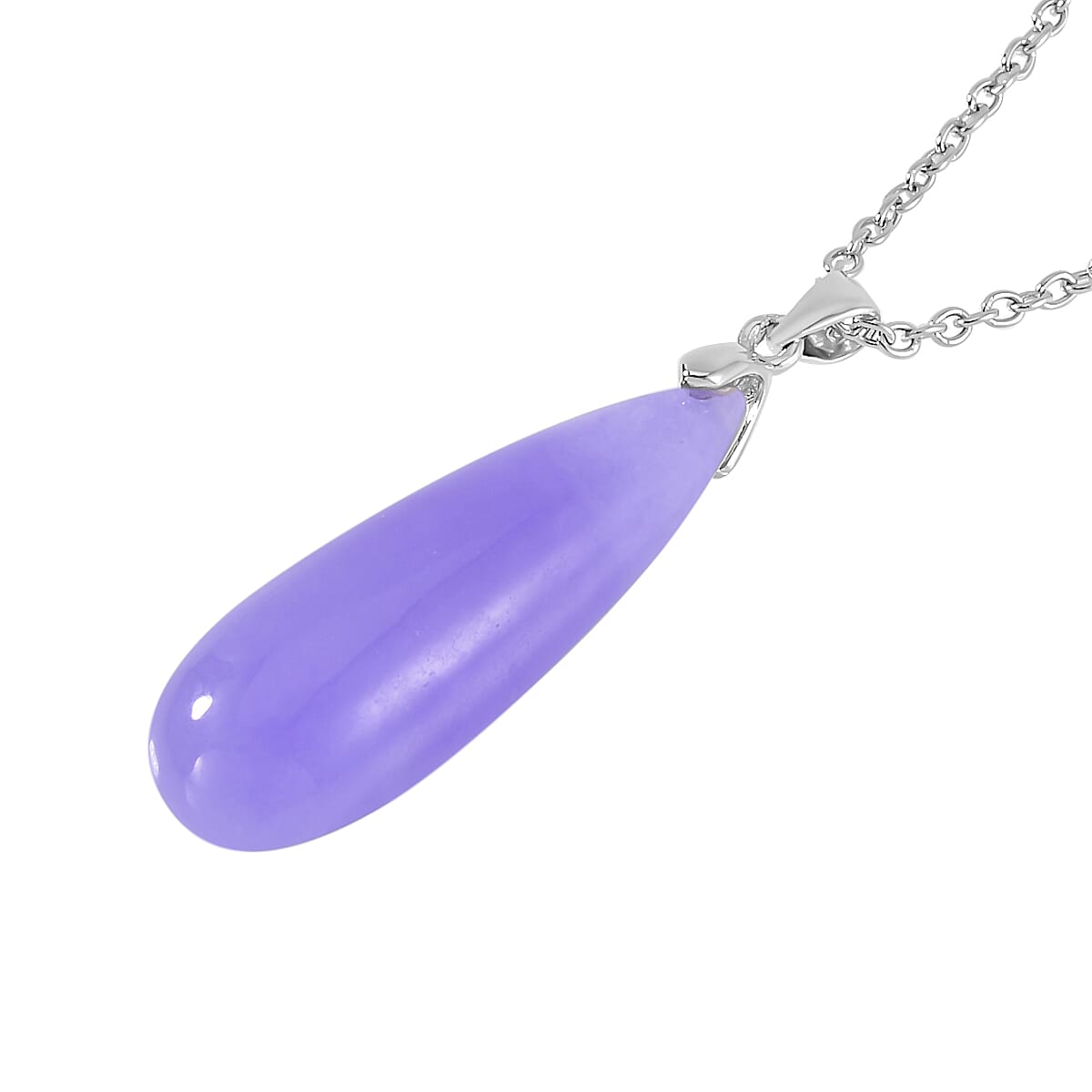 Purple Jade (D) Drop Earrings and Pendant in Rhodium Over Sterling Silver with Stainless Steel Necklace 20 Inches 69.90 ctw image number 3