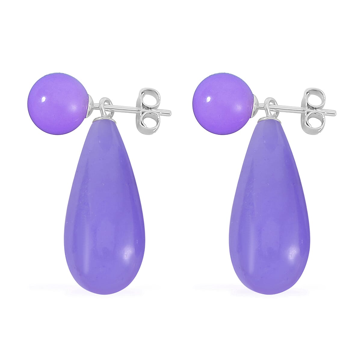 Purple Jade (D) Drop Earrings and Pendant in Rhodium Over Sterling Silver with Stainless Steel Necklace 20 Inches 69.90 ctw image number 6