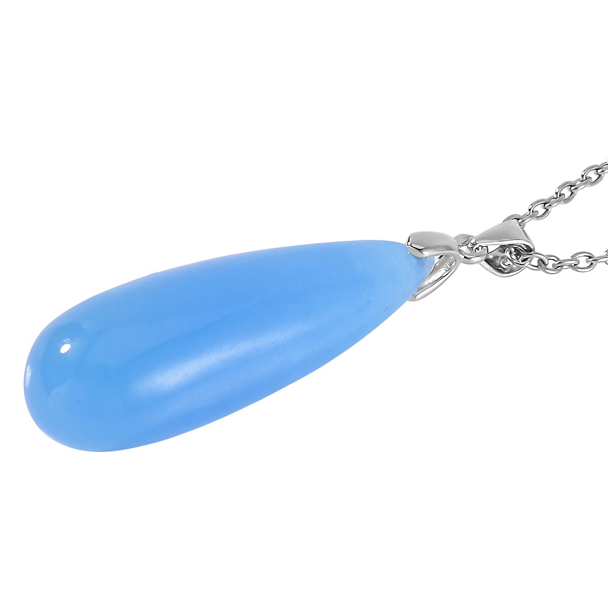 Blue Jade (D) Drop Earrings and Pendant in Rhodium Over Sterling Silver with Stainless Steel Necklace 20 Inches 69.90 ctw image number 3