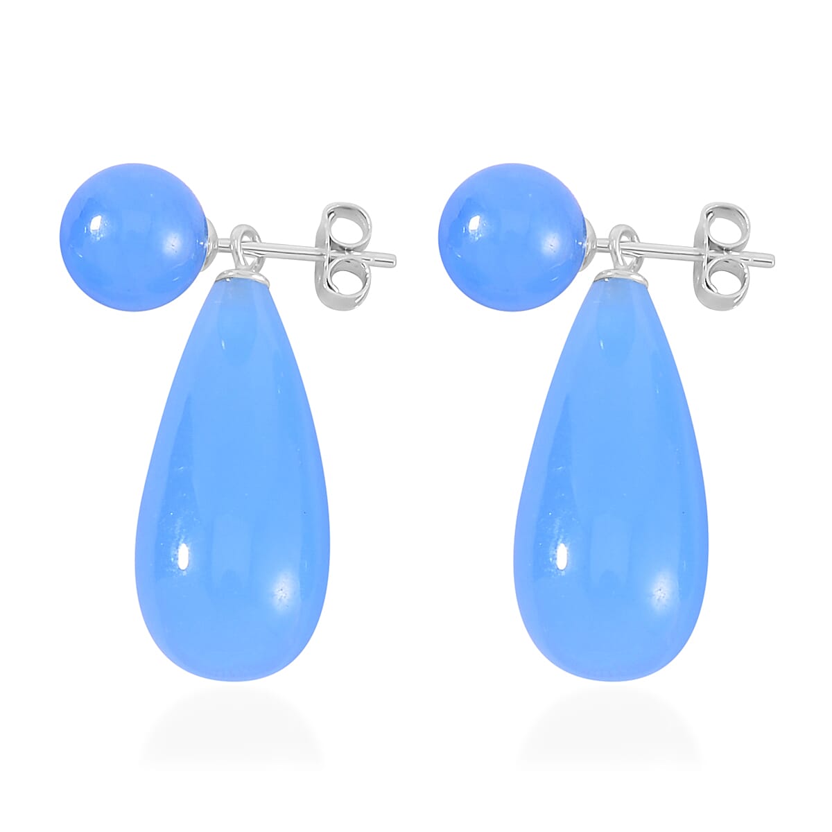 Blue Jade (D) Drop Earrings and Pendant in Rhodium Over Sterling Silver with Stainless Steel Necklace 20 Inches 69.90 ctw image number 6