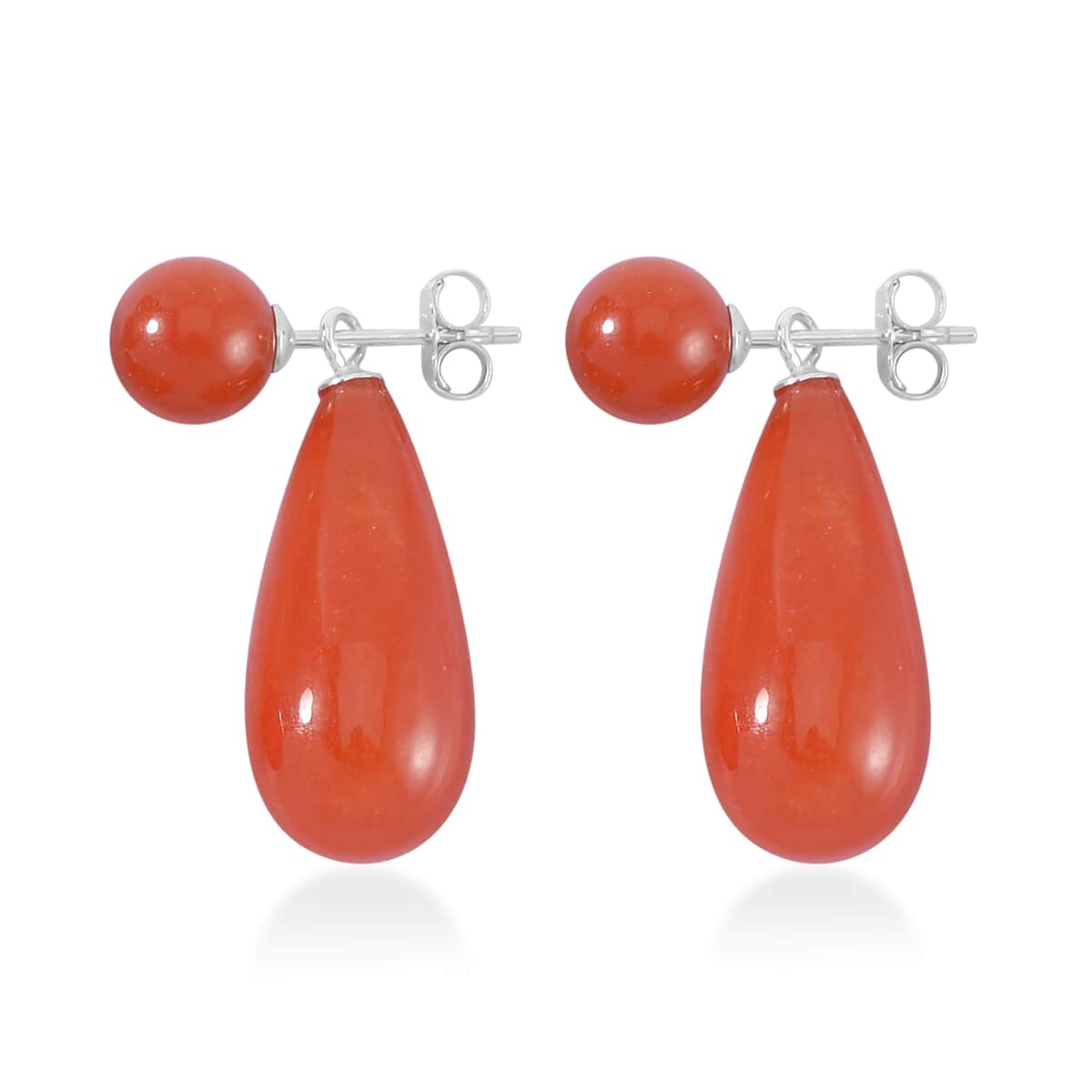 Red Jade (D) Drop Earrings and Pendant in Rhodium Over Sterling Silver with Stainless Steel Necklace 20 Inches 69.90 ctw image number 6