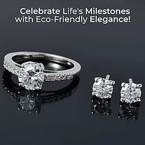 Moissanite 2.00 ctw Jewelry Set of Stud Earrings and Ring, Platinum Over Sterling Silver  Jewelry Set, Moissanite Ring, Moissanite Stud Earrings