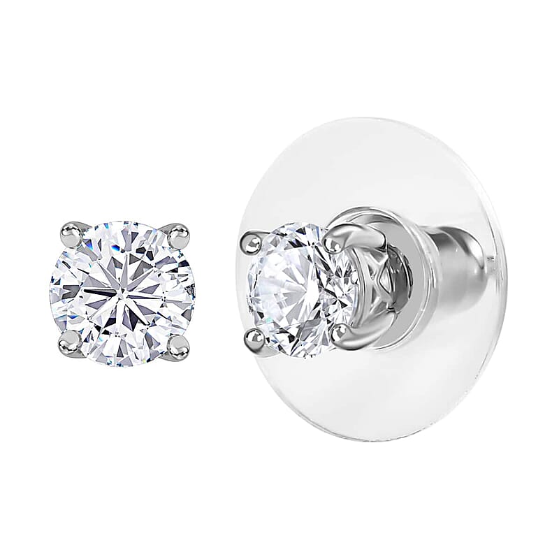 Moissanite 2.00 ctw Jewelry Set of Stud Earrings and Ring, Platinum Over Sterling Silver  Jewelry Set, Moissanite Ring, Moissanite Stud Earrings