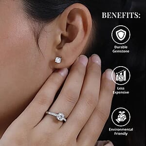 Moissanite 2.00 ctw Jewelry Set of Stud Earrings and Ring, Platinum Over Sterling Silver Jewelry Set, Moissanite Ring, Moissanite Stud Earrings
