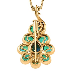 Peacock Triplet Quartz and White Zircon Pendant 4.83 ctw Necklace in Vermeil YG Over Sterling Silver 18 Inches