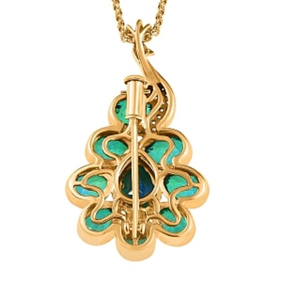 Peacock Triplet Quartz and White Zircon Pendant 4.83 ctw Necklace in Vermeil YG Over Sterling Silver 18 Inches