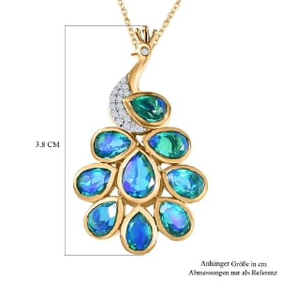 Peacock Triplet Quartz and White Zircon Pendant 4.83 ctw Necklace in Vermeil YG Over Sterling Silver 18 Inches