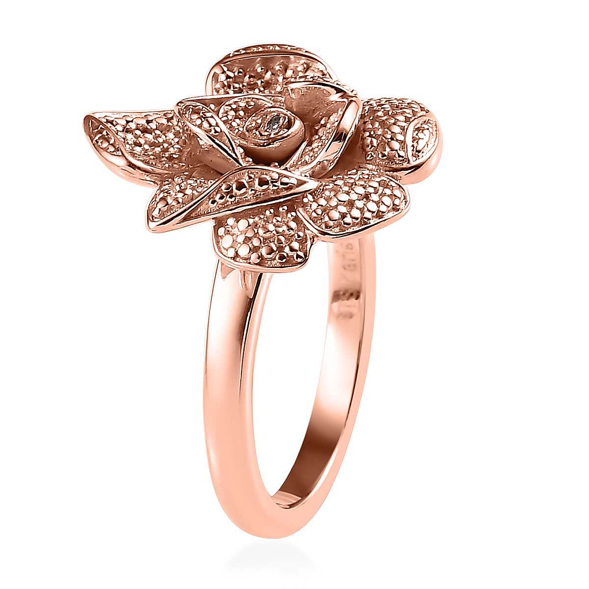 Karis Diamond Floral Ring (Size 5.0) and Pendant in 18K RG Plated with ION Plated RG Stainless Steel Necklace (20 Inches)