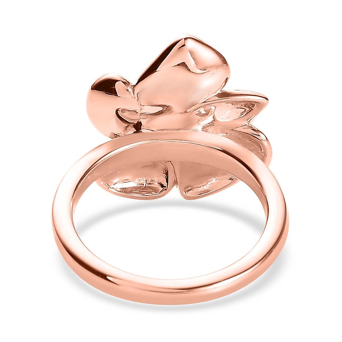 Karis Diamond Floral Ring (Size 5.0) and Pendant in 18K RG Plated with ION Plated RG Stainless Steel Necklace (20 Inches)