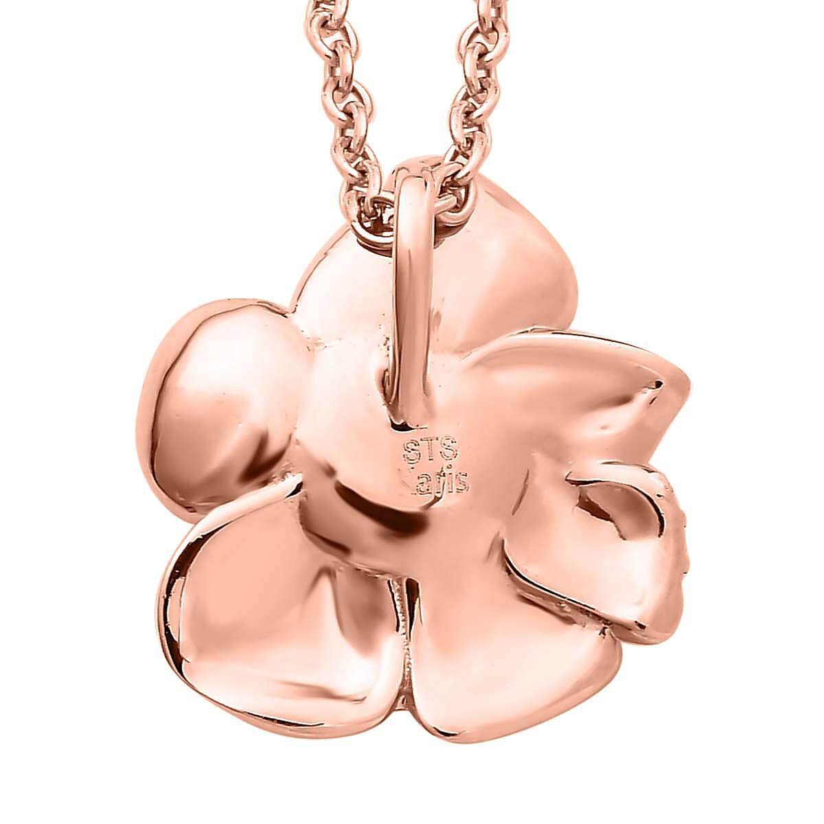 Karis Diamond Floral Ring (Size 5.0) and Pendant in 18K RG Plated with ION Plated RG Stainless Steel Necklace (20 Inches)