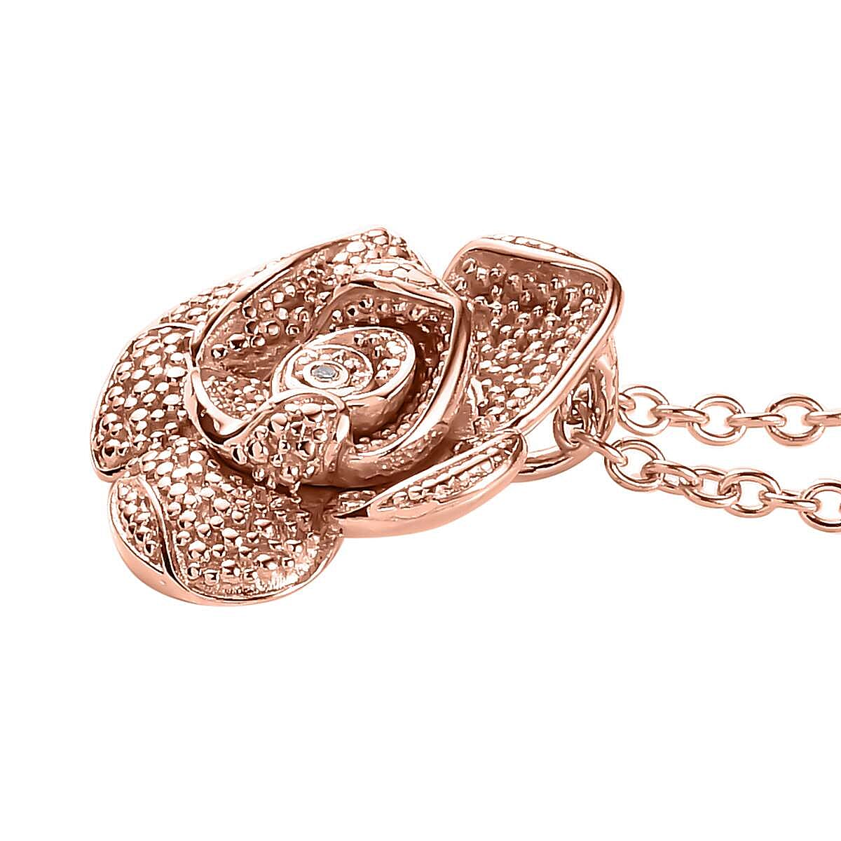Karis Diamond Floral Ring (Size 7.0) and Pendant in 18K RG Plated with ION Plated RG Stainless Steel Necklace (20 Inches) image number 7