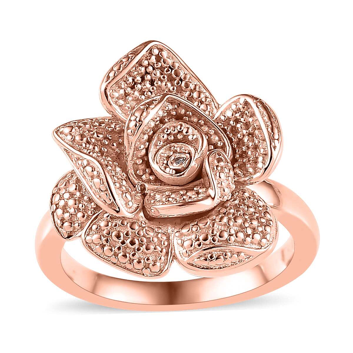 Karis Diamond Floral Ring (Size 9.0) and Pendant in 18K RG Plated with ION Plated RG Stainless Steel Necklace (20 Inches) image number 3