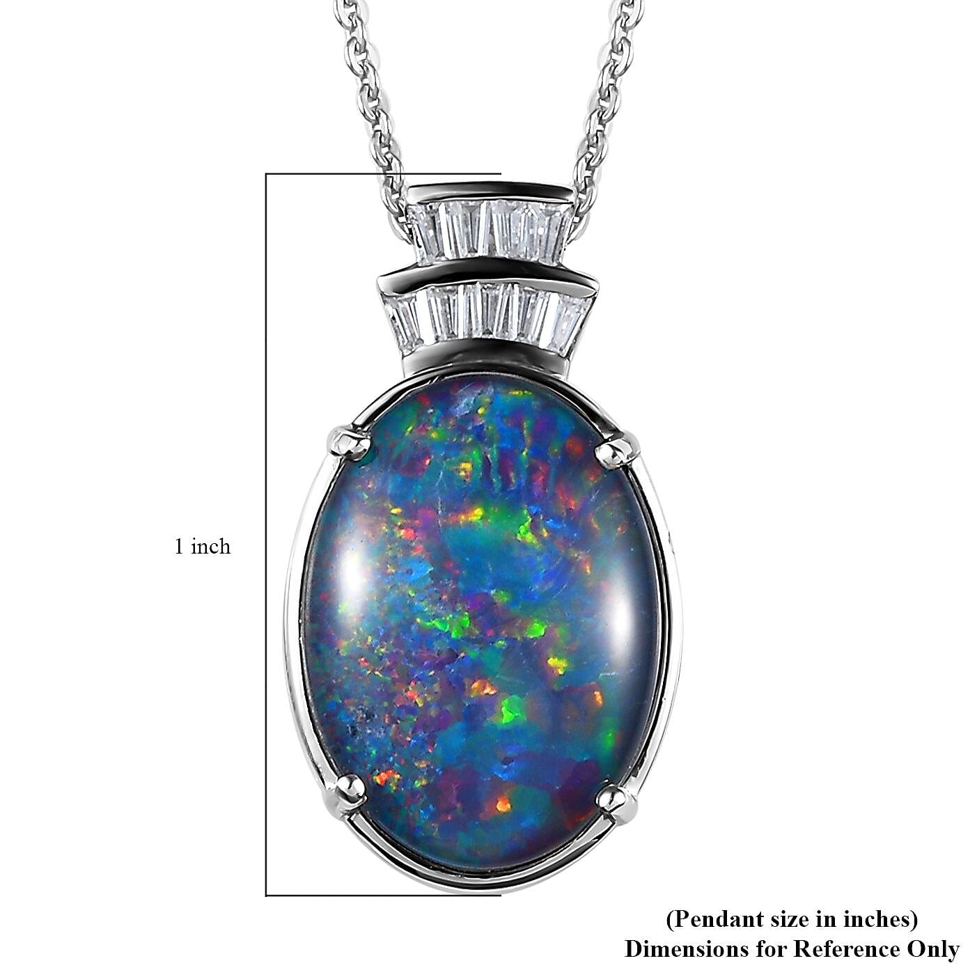 Boulder Opal Triplet and Moissanite Pendant Necklace 20 Inches in Platinum Over Sterling Silver 6.80 ctw