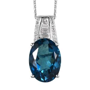 London Blue Topaz and White Topaz Pendant Necklace 20 Inches in Platinum Over Sterling Silver 7.40 ctw