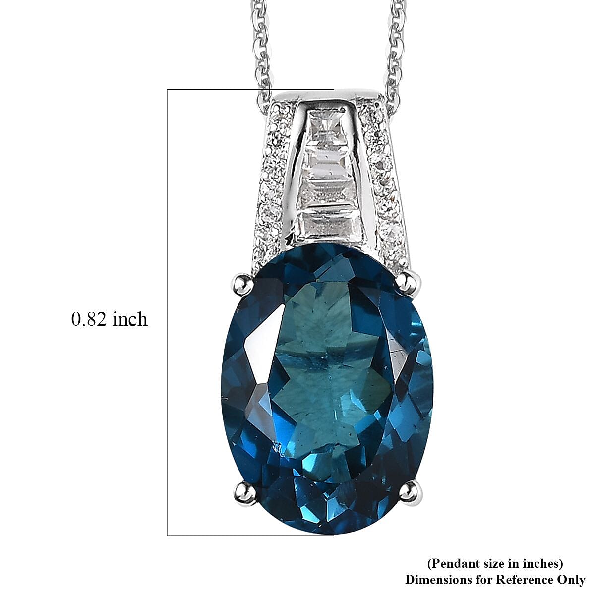 London Blue Topaz and White Topaz Pendant Necklace 20 Inches in Platinum Over Sterling Silver 7.40 ctw