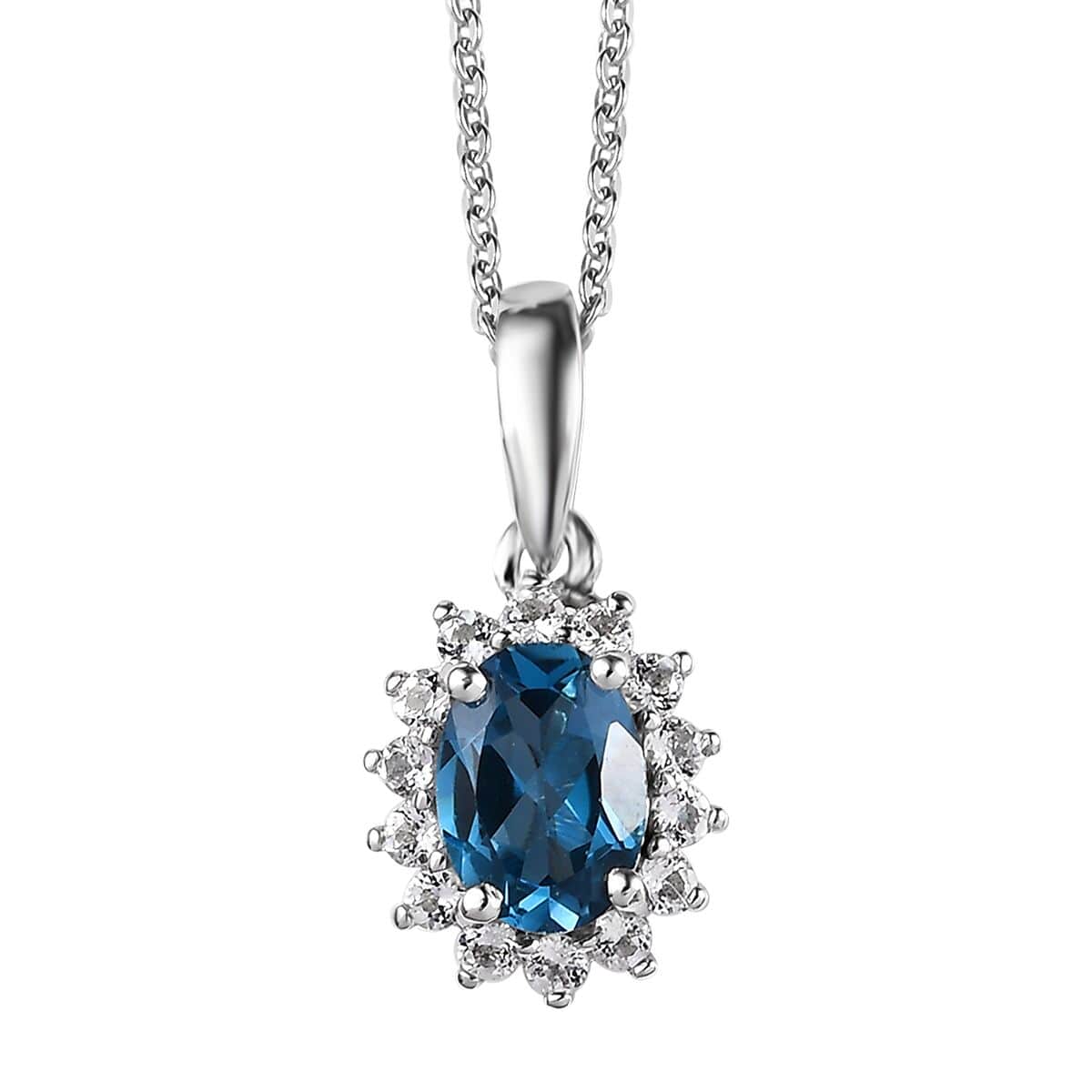 London Blue Topaz, White Topaz Lever Back Earrings, Sunburst Ring (Size 6.0) and Pendant Necklace 20 Inches in Platinum Over Sterling Silver 3.65 ctw image number 8