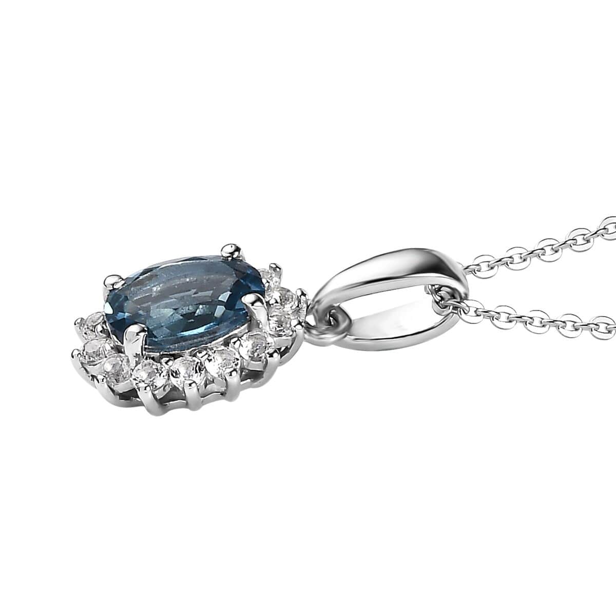 London Blue Topaz, White Topaz Lever Back Earrings, Sunburst Ring (Size 6.0) and Pendant Necklace 20 Inches in Platinum Over Sterling Silver 3.65 ctw image number 9