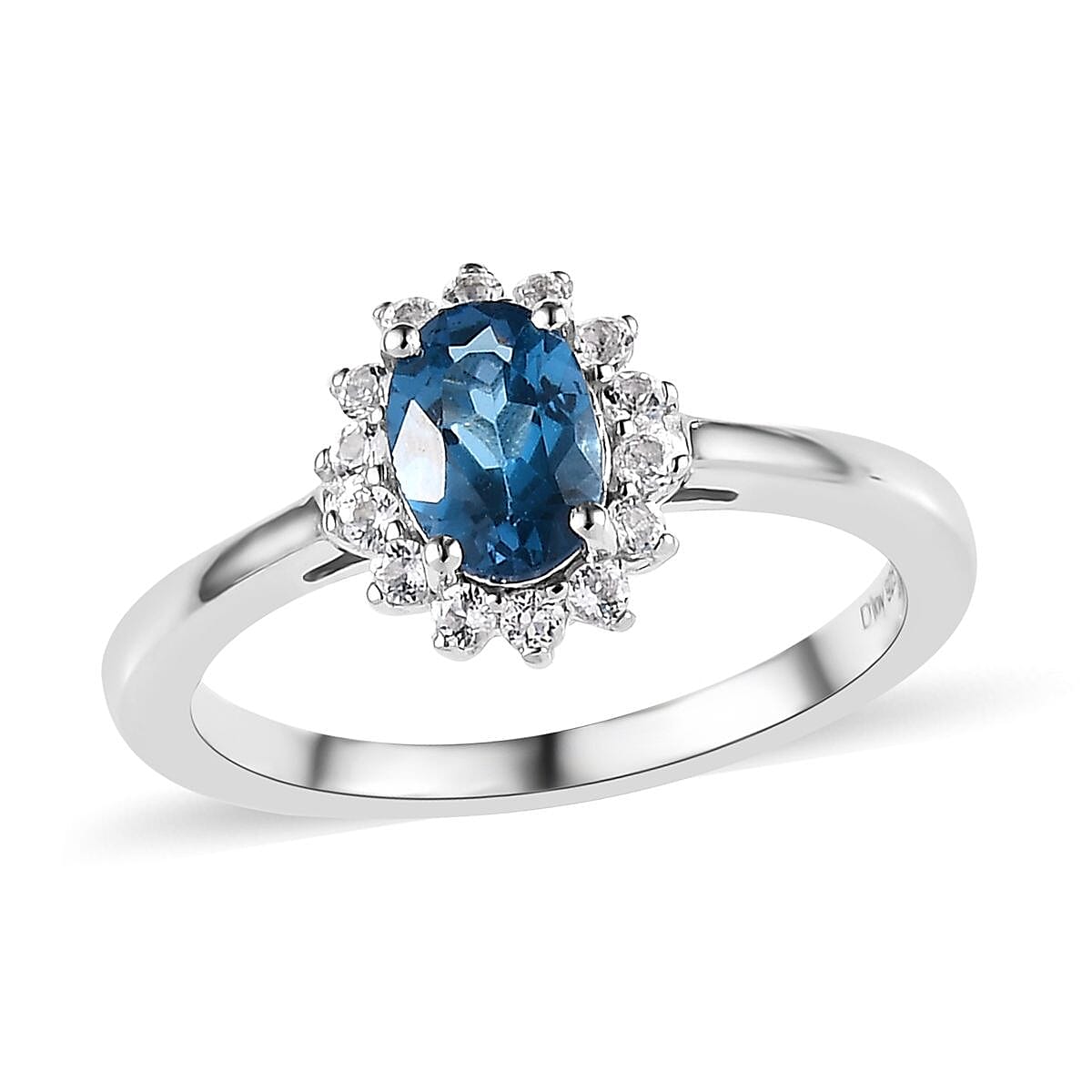 London Blue Topaz and White Topaz Lever Back Earrings, Sunburst Ring (Size 7.0) and Pendant Necklace 20 Inches in Platinum Over Sterling Silver 3.65 ctw image number 5