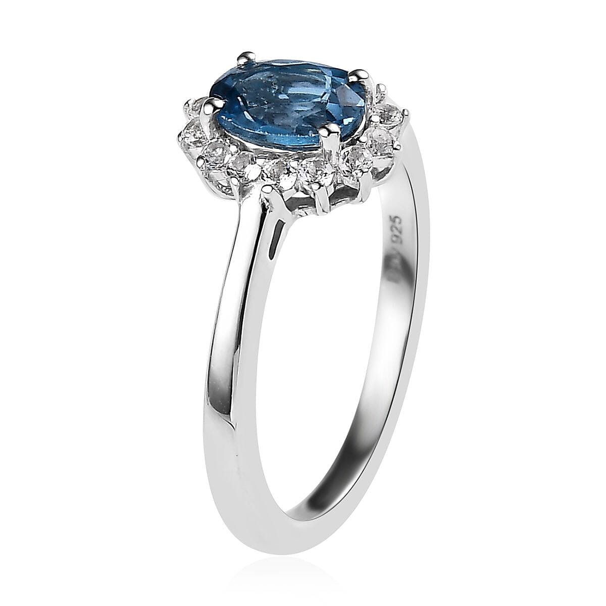 London Blue Topaz and White Topaz Lever Back Earrings, Sunburst Ring (Size 7.0) and Pendant Necklace 20 Inches in Platinum Over Sterling Silver 3.65 ctw image number 6