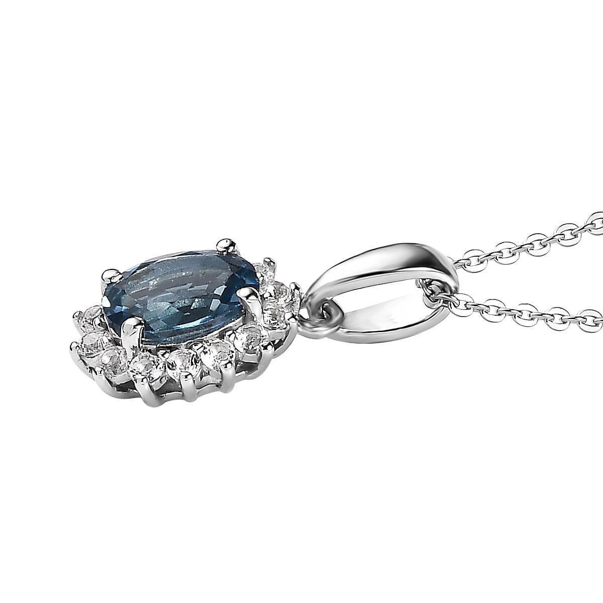London Blue Topaz and White Topaz Lever Back Earrings, Sunburst Ring (Size 7.0) and Pendant Necklace 20 Inches in Platinum Over Sterling Silver 3.65 ctw image number 9
