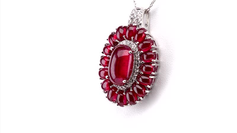 African Ruby (FF), White Zircon Halo Pendant Necklace (20 Inches) in Platinum Over Sterling Silver 23.75 ctw