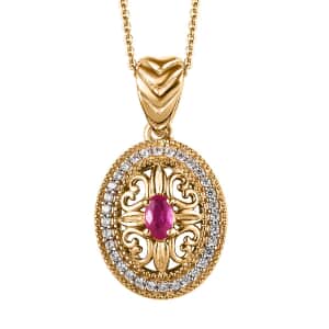 Premium Montepuez Ruby and White Zircon Pendant Necklace 20 Inches in Vermeil Yellow Gold Over Sterling Silver 0.60 ctw