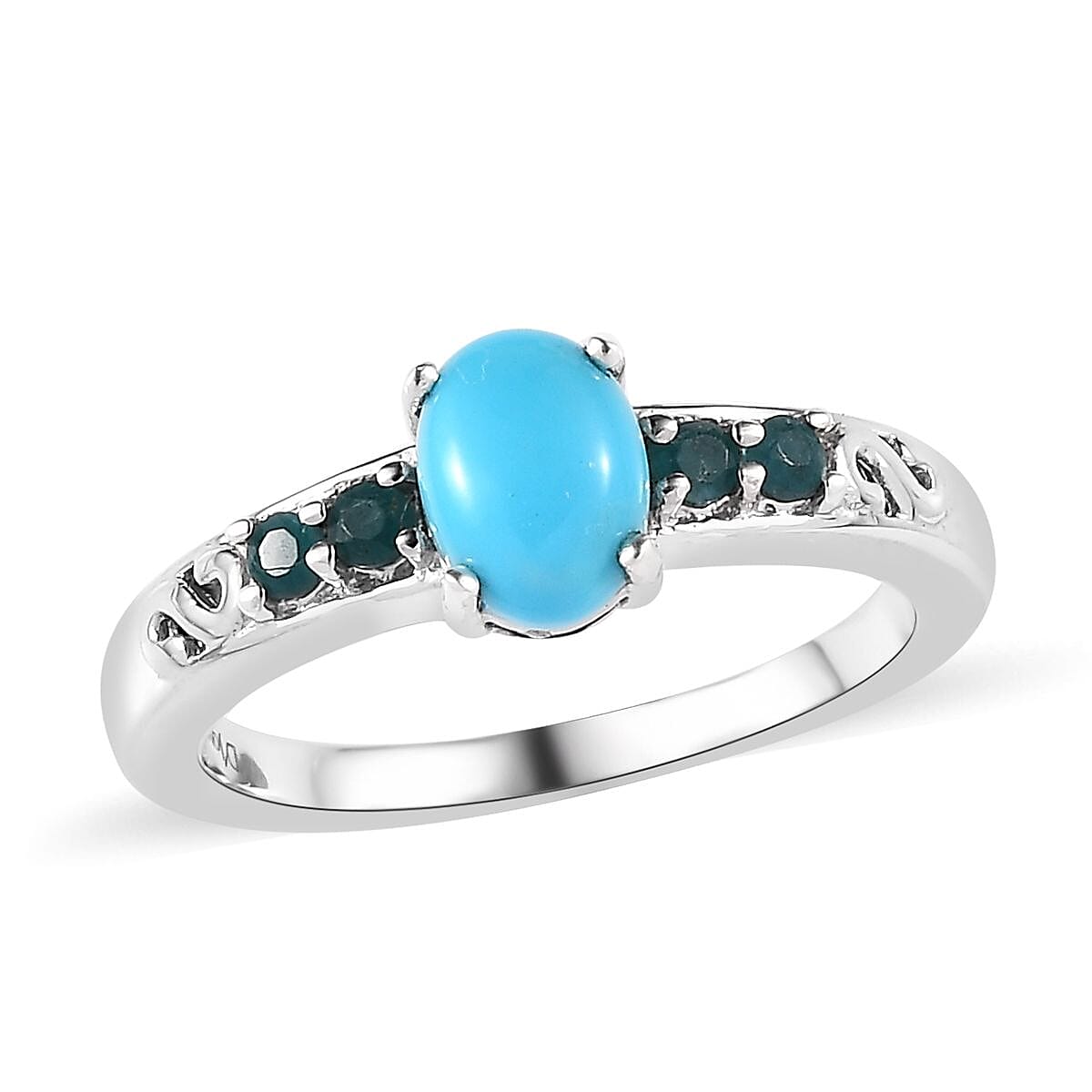 Sleeping Beauty Turquoise and Grandidierite Ring (Size 5.0) and Pendant Necklace 20 Inches in Platinum Over Sterling Silver 1.60 ctw