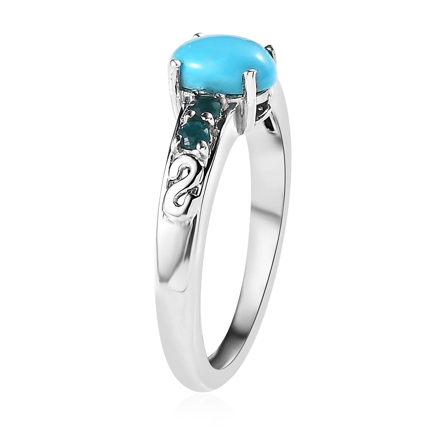 Sleeping Beauty Turquoise and Grandidierite Ring (Size 5.0) and Pendant Necklace 20 Inches in Platinum Over Sterling Silver 1.60 ctw