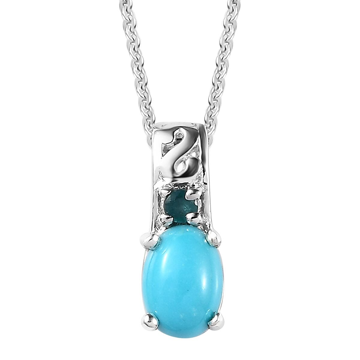 Sleeping Beauty Turquoise and Grandidierite Ring (Size 5.0) and Pendant Necklace 20 Inches in Platinum Over Sterling Silver 1.60 ctw