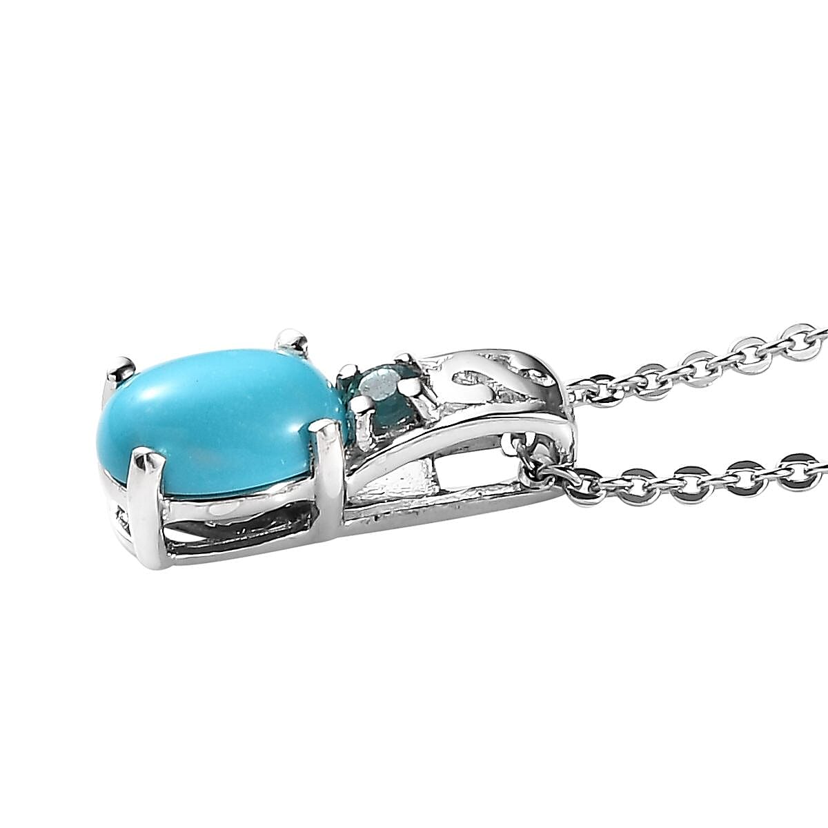 Sleeping Beauty Turquoise and Grandidierite Ring (Size 5.0) and Pendant Necklace 20 Inches in Platinum Over Sterling Silver 1.60 ctw