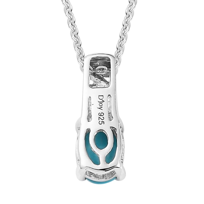 Sleeping Beauty Turquoise and Grandidierite Ring (Size 5.0) and Pendant Necklace 20 Inches in Platinum Over Sterling Silver 1.60 ctw