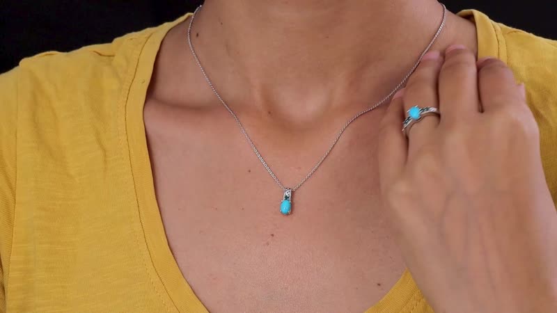 Sleeping Beauty Turquoise and Grandidierite Ring and Pendant Necklace 20 Inches in Platinum Over Sterling Silver 1.60 ctw