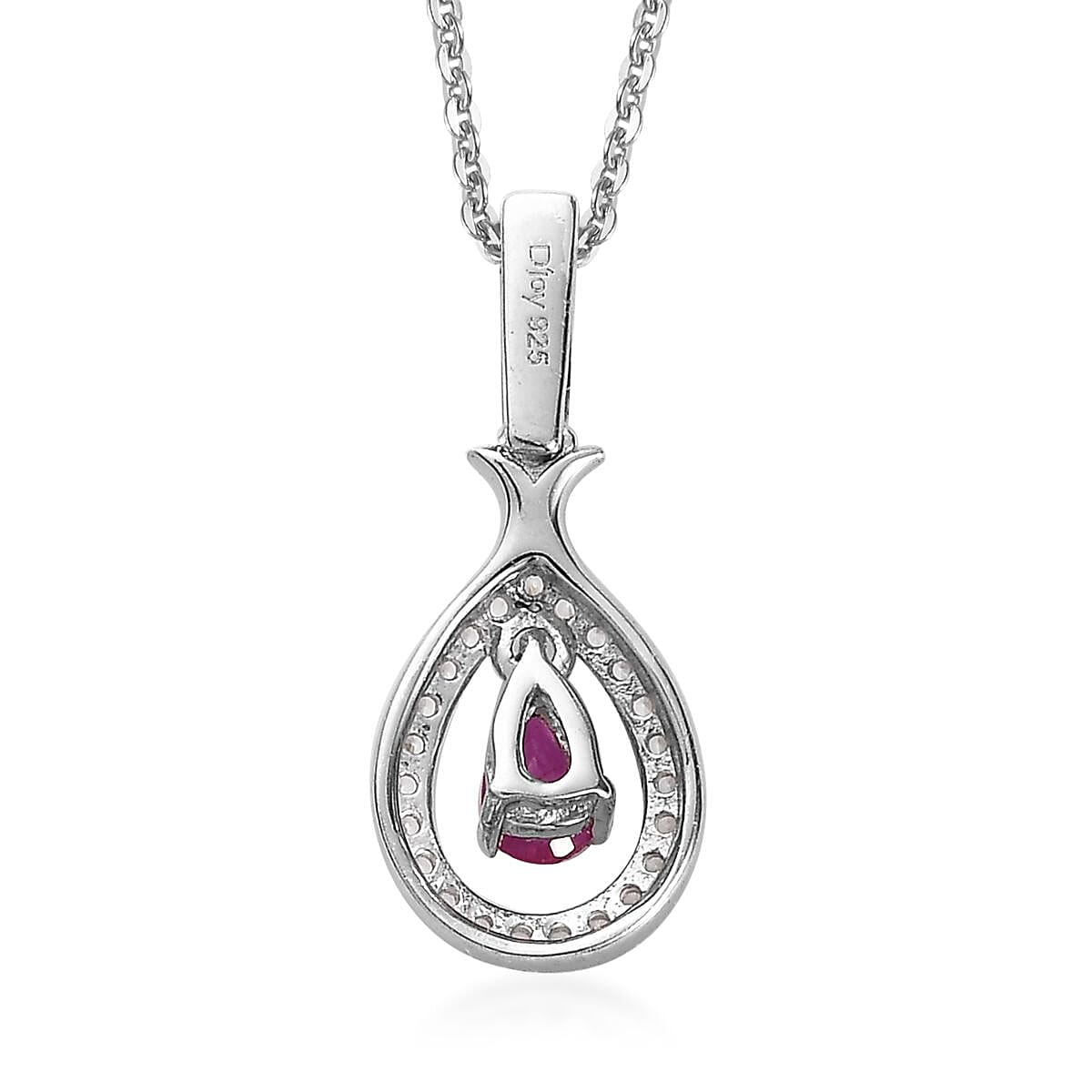 Premium Montepuez Ruby and White Zircon Teardrop Pendant Necklace 20 Inches in Platinum Over Sterling Silver 0.50 ctw image number 4