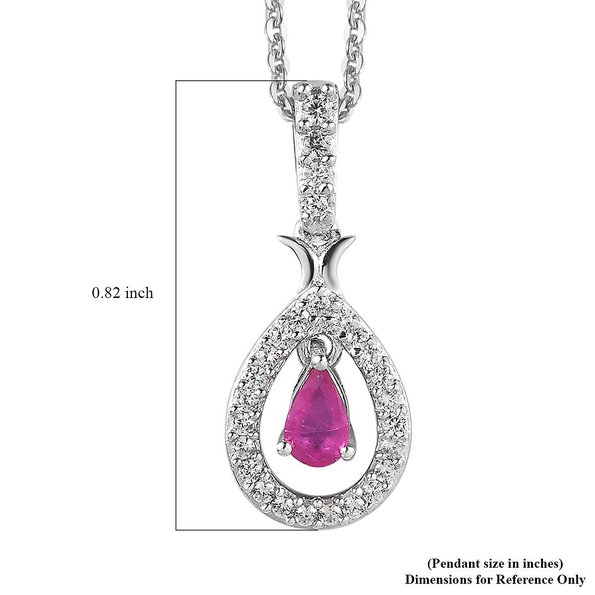 Premium Montepuez Ruby and White Zircon Teardrop Pendant Necklace 20 Inches in Platinum Over Sterling Silver 0.50 ctw image number 6