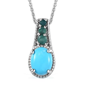 Sleeping Beauty Turquoise and Grandidierite Pendant Necklace 20 Inches in Platinum Over Sterling Silver 1.75 ctw