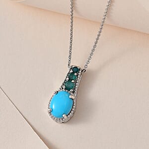 Sleeping Beauty Turquoise and Grandidierite Pendant Necklace 20 Inches in Platinum Over Sterling Silver 1.75 ctw