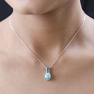 Sleeping Beauty Turquoise and Grandidierite Pendant Necklace 20 Inches in Platinum Over Sterling Silver 1.75 ctw