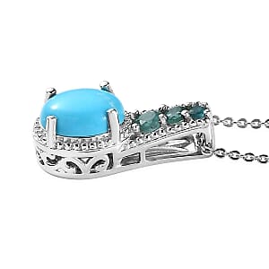 Sleeping Beauty Turquoise and Grandidierite Pendant Necklace 20 Inches in Platinum Over Sterling Silver 1.75 ctw