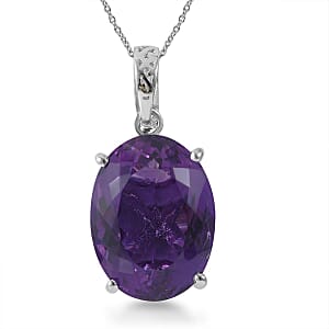 AAA Lusaka Amethyst Solitaire Pendant Necklace 18 Inches in Platinum Over Sterling Silver 50.50 ctw