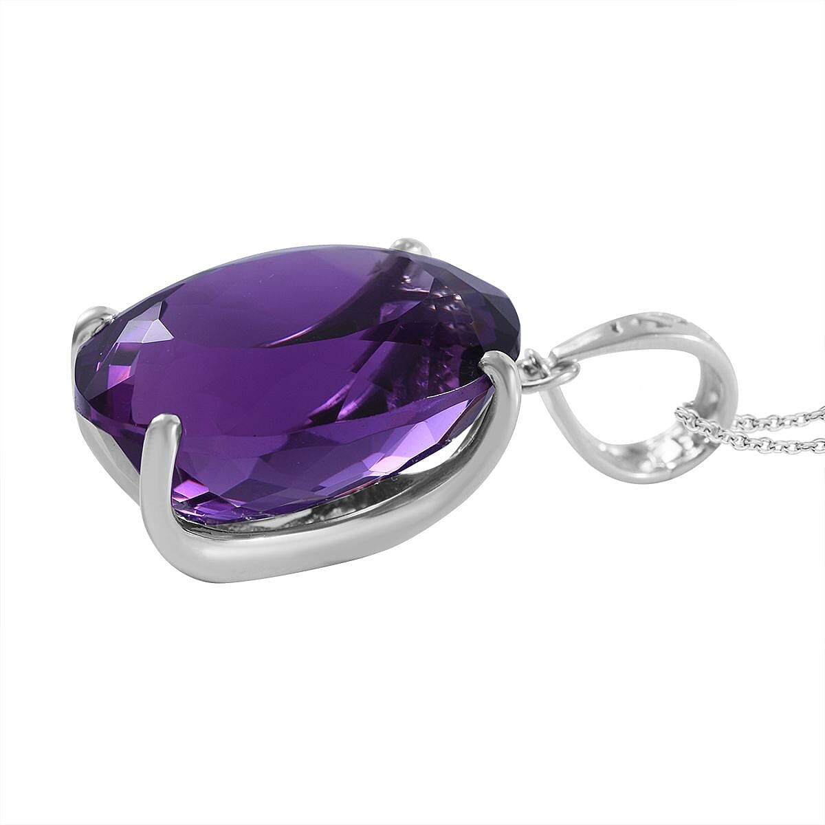 AAA Lusaka Amethyst Solitaire Pendant Necklace 18 Inches in Platinum Over Sterling Silver 50.50 ctw image number 2